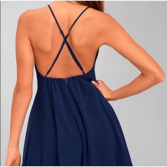 Lulu's Mini Letters Of Love Backless Chiffon Dress Size XL Navy Blue - Picture 2 of 16